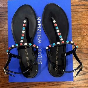 Stuart Weitzman • T-Strap Jelly Sandals | Size: 9 |  Black, Red, Teal